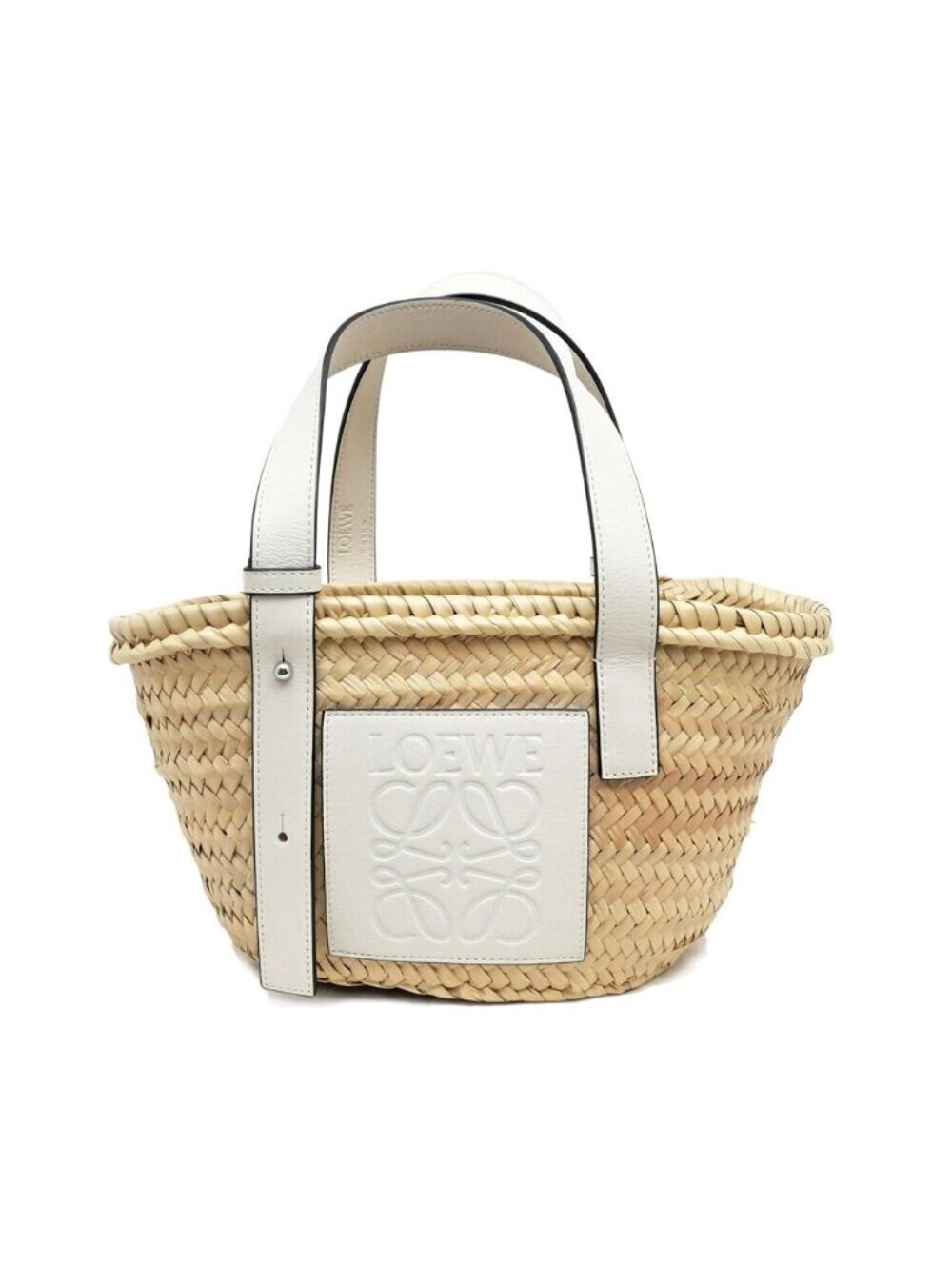 Loewe Basket Bag White Silver Anagram Leather Raffia Bag